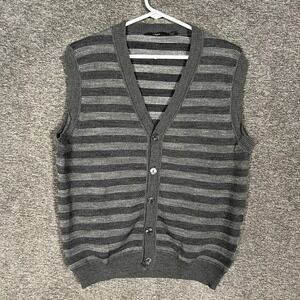 Z Zegna‎ Sweater Vest Mens Medium Gray Striped V Neck Button Knit Italy